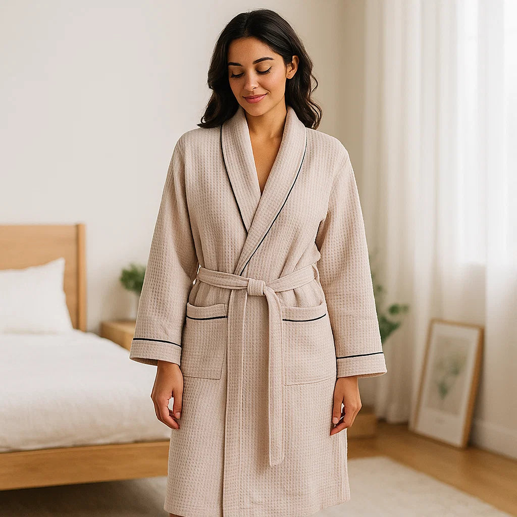 SereniLuxe – Peignoir en Coton Waffle avec Confort Luxueux