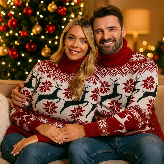 Pull de Noël Couples - Motif Élan - Style Festif