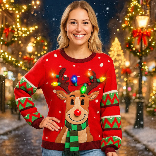 Pull de Noël Femme - Renne Lumineux - Vivano