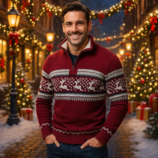 Pull de Noël Homme - Fermeture Éclair - Style Austin
