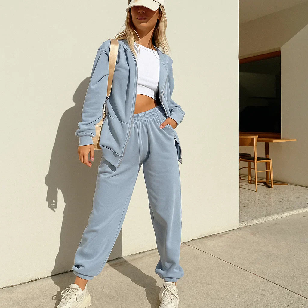 Sportset aus Fleece für Damen - Kapuzenpullover - Jogginghosen