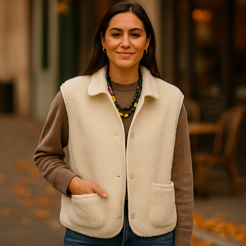 Parisfemme - Gilet en Laine de Mouton - Haute Qualité - Chaud - Durable