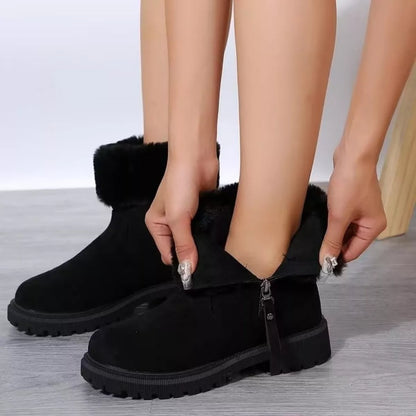 Bottines femme fourrées à zip semelle épaisse coloris crème