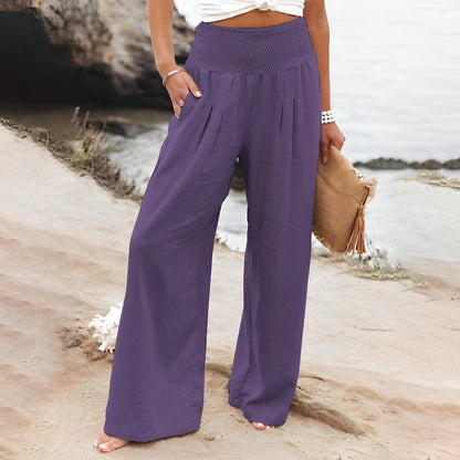 Pantalon femme jambes larges | Taille haute, Smocké | Confort
