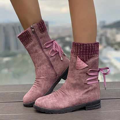 Bottines femme fourrées imperméables antidérapantes pour l'hiver, semelle caoutchouc