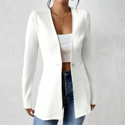 Blazer tailleur femme bouton simple coupe structurée col ouvert