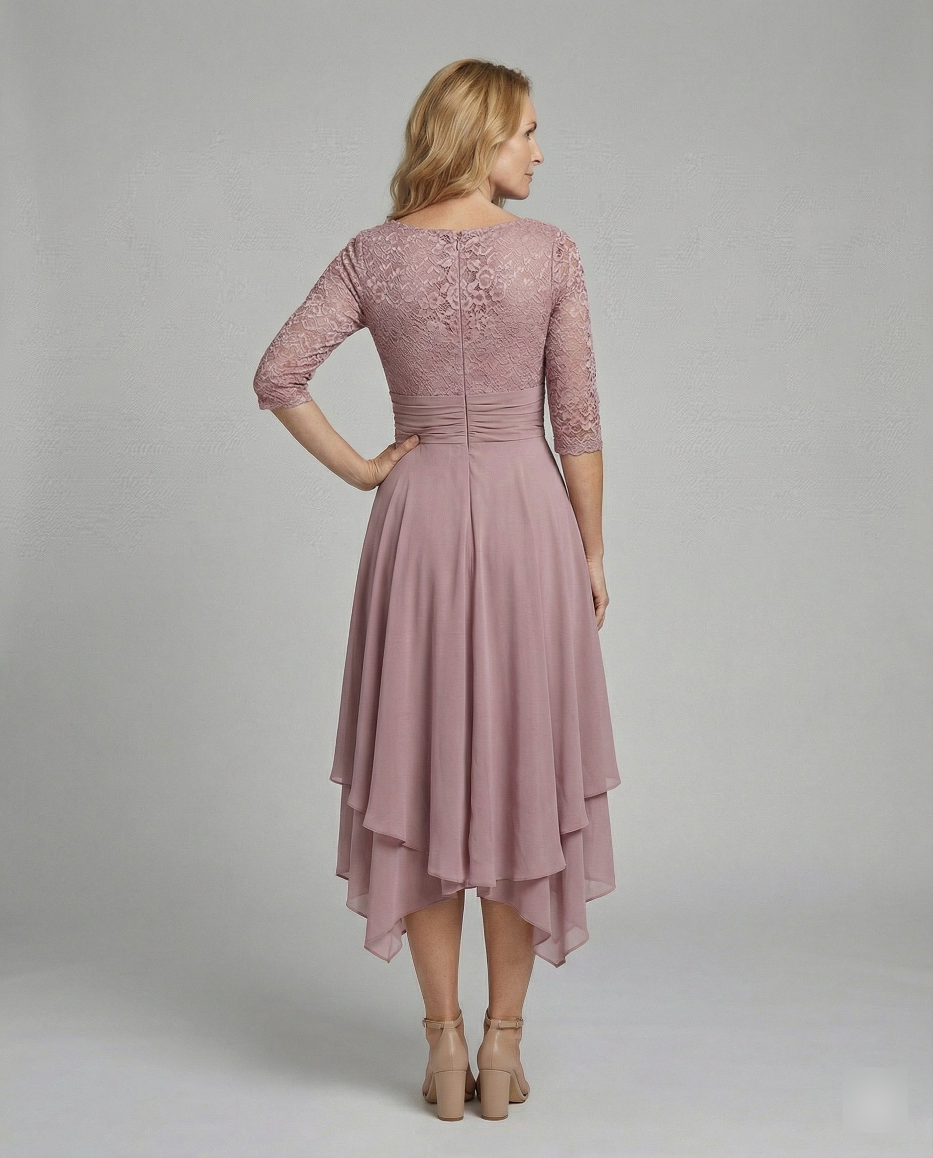 Robe de Cérémonie Femme | Dentelle, Taille Marquée | Midi Chic