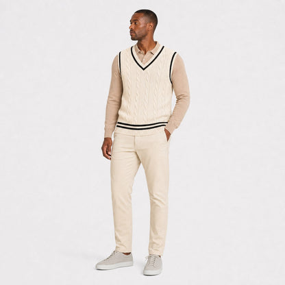 Gilet Homme Torsadé | Col V, Rayures Contrastées