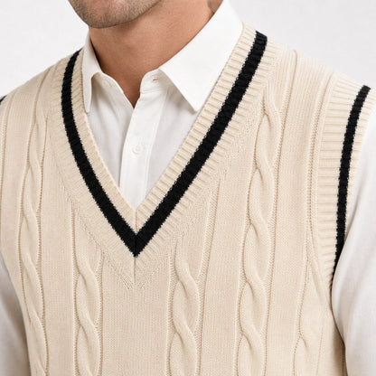 Gilet Homme Torsadé | Col V, Rayures Contrastées