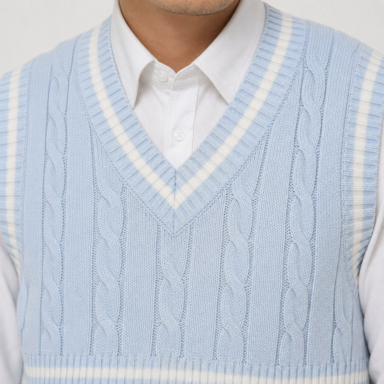 Gilet Homme Torsadé | Col V, Rayures Contrastées