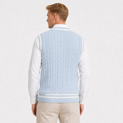 Gilet Homme Torsadé | Col V, Rayures Contrastées