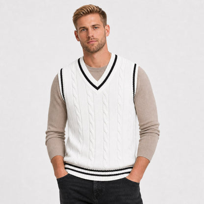 Gilet Homme Torsadé | Col V, Rayures Contrastées