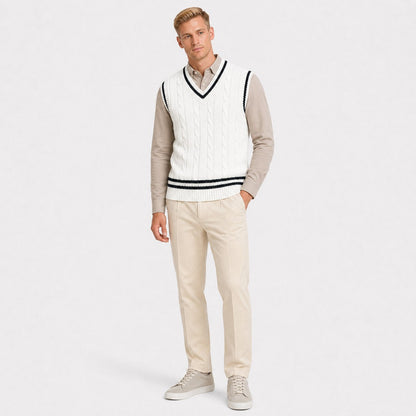 Gilet Homme Torsadé | Col V, Rayures Contrastées