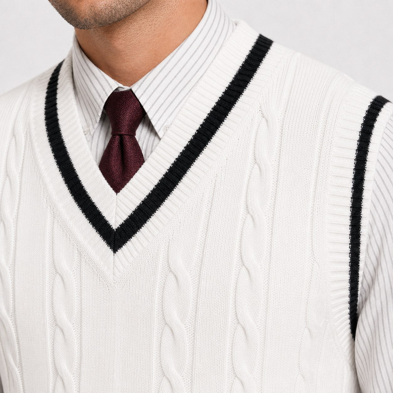 Gilet Homme Torsadé | Col V, Rayures Contrastées
