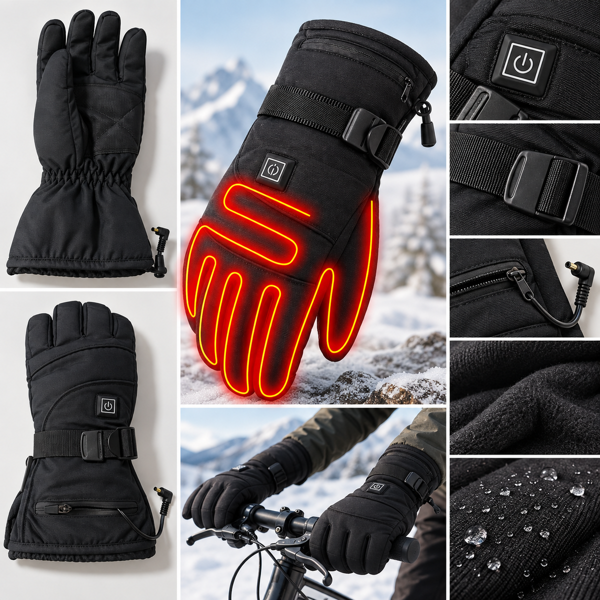 Gants chauffants batterie rechargeable tactiles avec 3 niveaux de chaleur