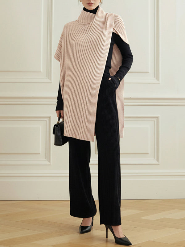 Sweater femme col montant asymétrique coupe ample couleur unie