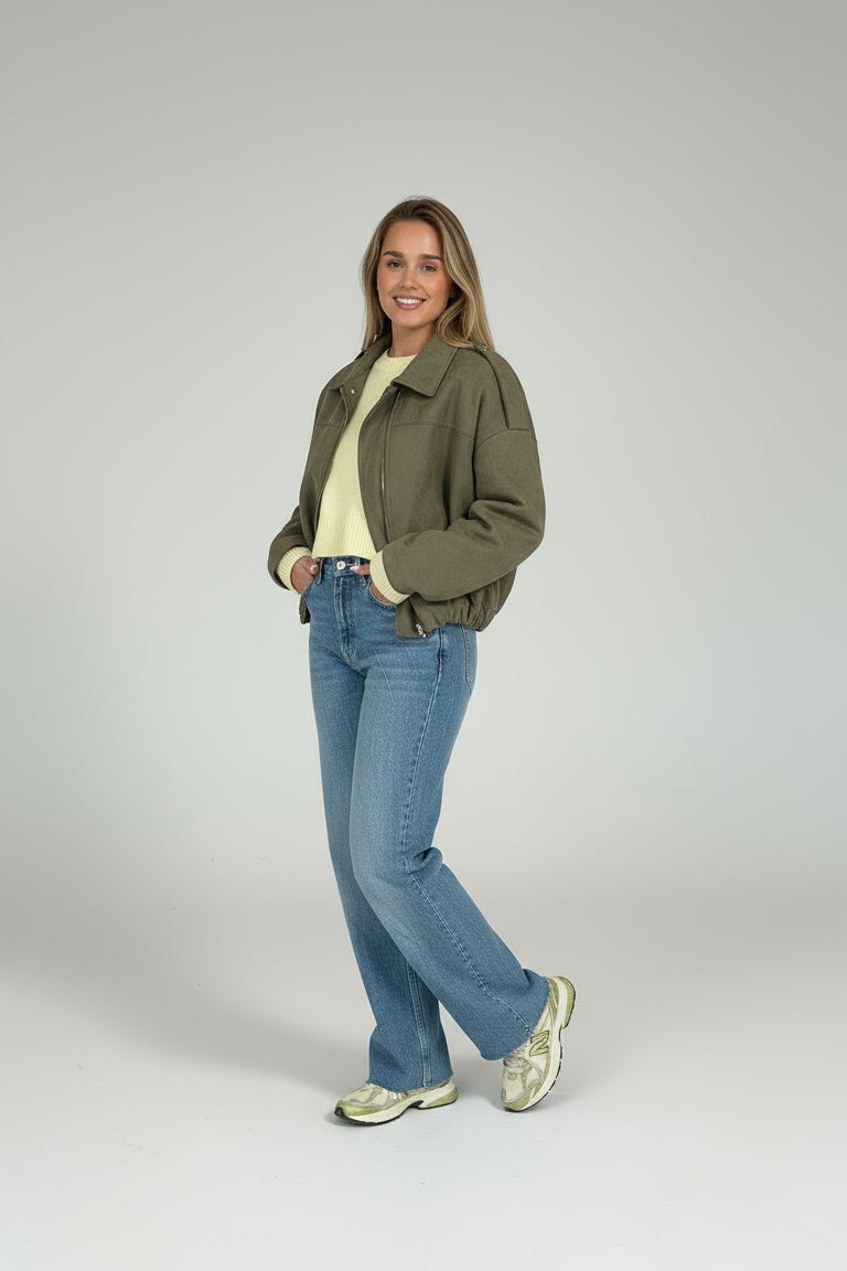 Veste bomber femme suédine col revers manches chauve-souris
