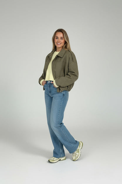 Veste bomber femme suédine col revers manches chauve-souris