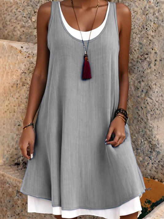 Robe midi pour femmes | Coupe A, sans manches | Encolure U, robe ample en polyester