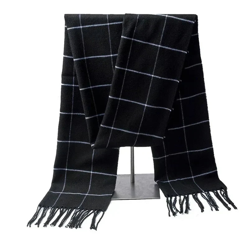 Écharpe homme hiver douce à franges motif carreaux classique