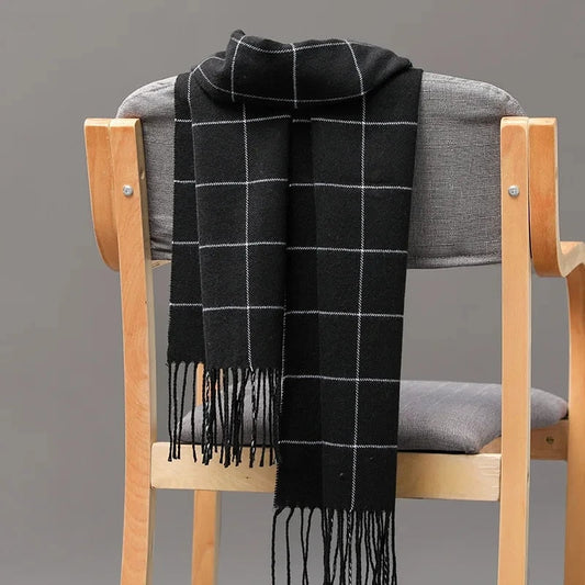 Écharpe homme hiver douce à franges motif carreaux classique