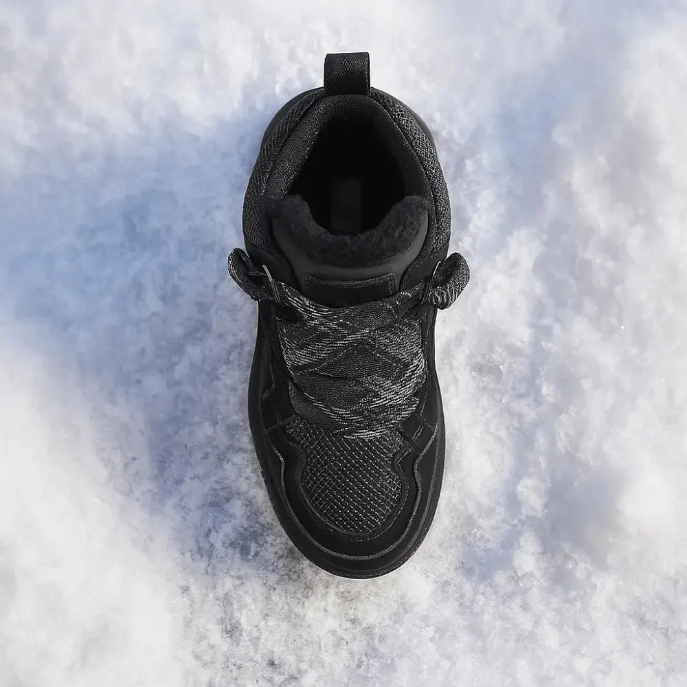 Bottines de neige d'hiver pour femme, daim noir, doublure en fausse Bottines de neige d'hiver pour femme, daim noir, doublure en fausse