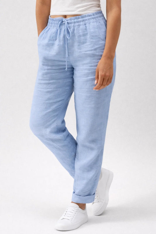 Pantalon en lin femme | Coupe droite, taille ajustable | Été