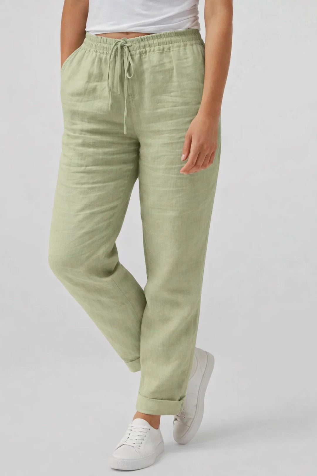 Pantalon en lin femme | Coupe droite, taille ajustable | Été