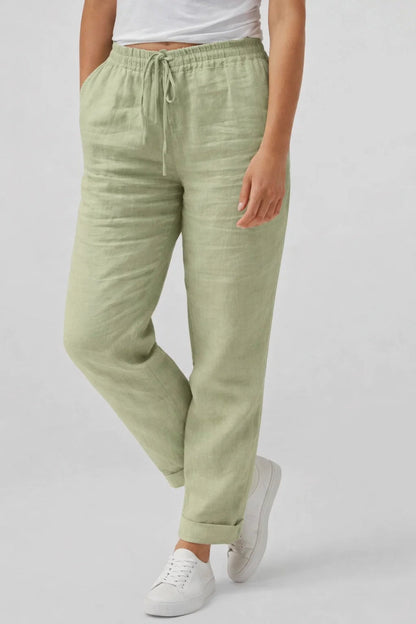 Pantalon en lin femme | Coupe droite, taille ajustable | Été