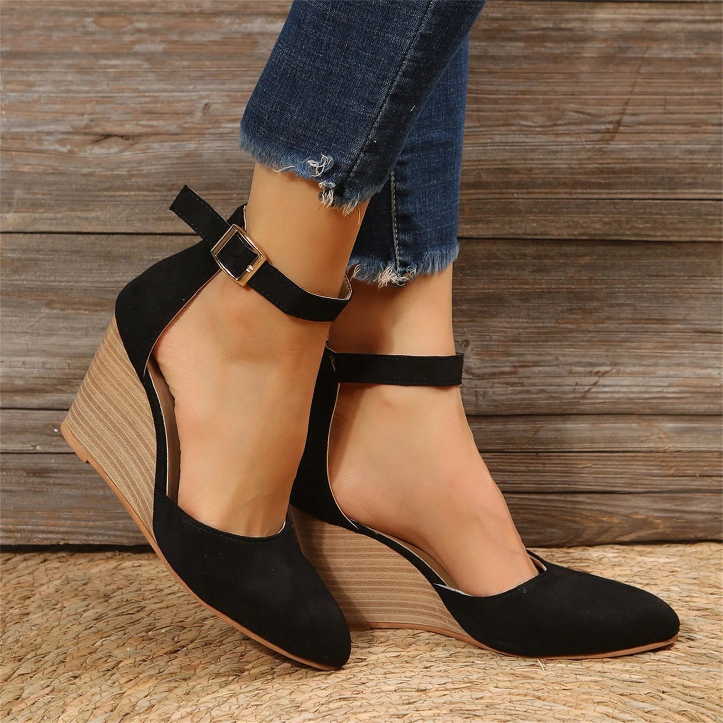 Talons Compensés Femme Bout Fermé Suède Finition Mate
