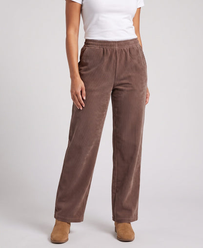 Pantalon velours femme taille élastique jambe large coupe droite