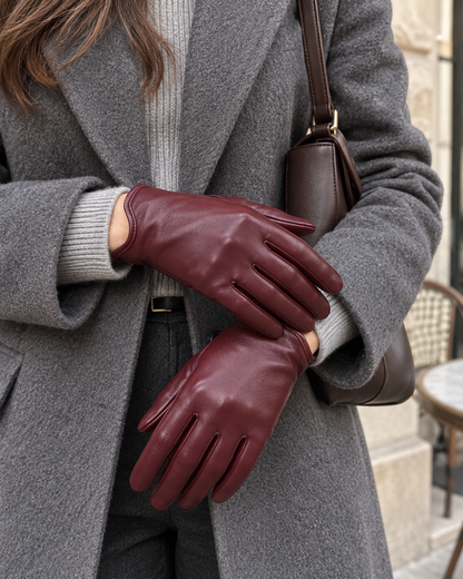 Gants cuir femme doublure chaude longueur poignet pour l'hiver