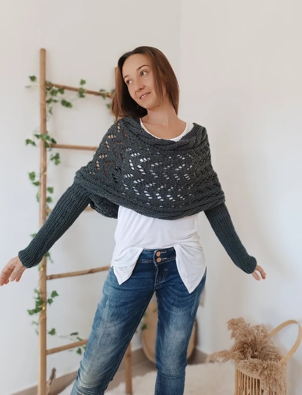 Écharpe femme tricot double manches châle hiver longue 260 cm