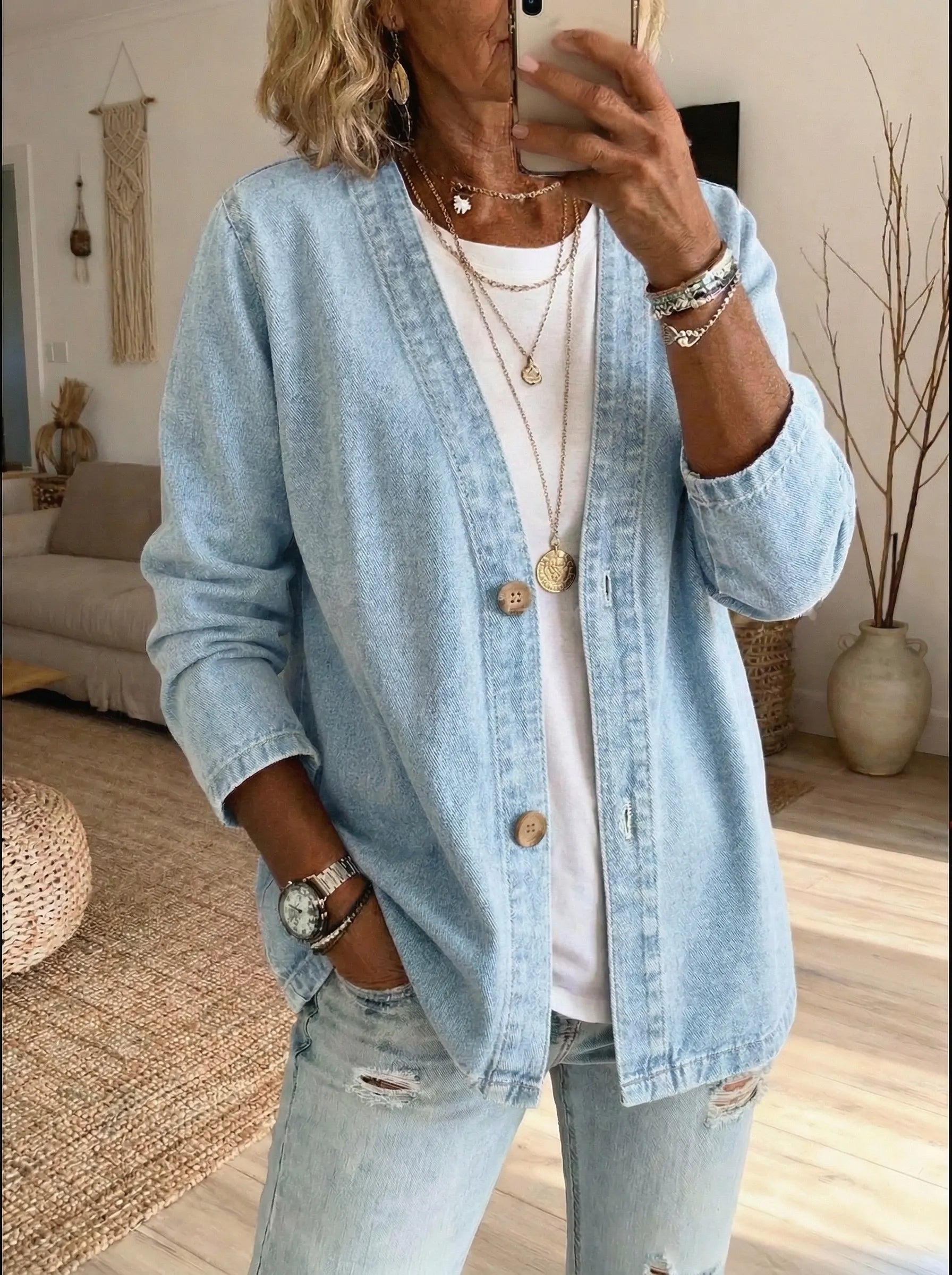 Veste en denim | Coupe droite, fermeture boutonnée