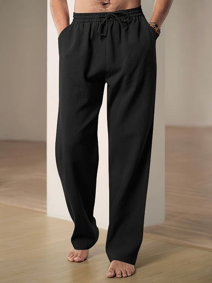 Pantalon décontracté homme coupe droite taille élastique avec cordon de serrage