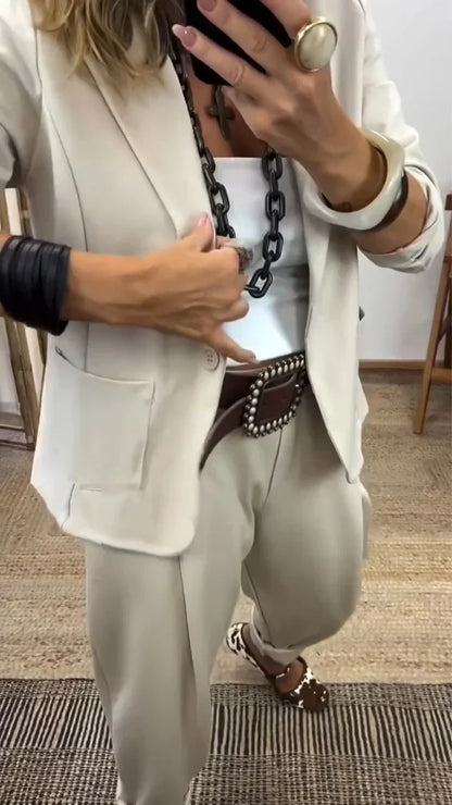 Ensemble Blazer Pantalon | Tailleur Pendulaire Beige, Noir, Gris