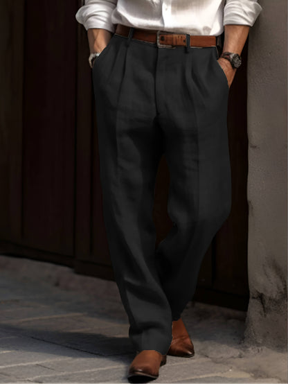 Hommes Pantalon Coton Plissé Classique