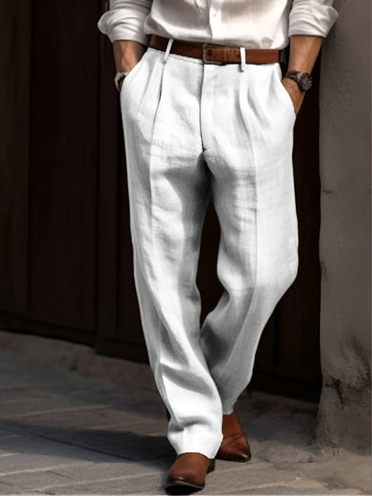 Hommes Pantalon Coton Plissé Classique