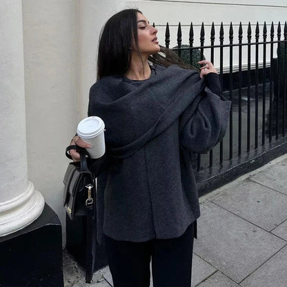 Veste cardigan femme col drapé asymétrique coupe ample