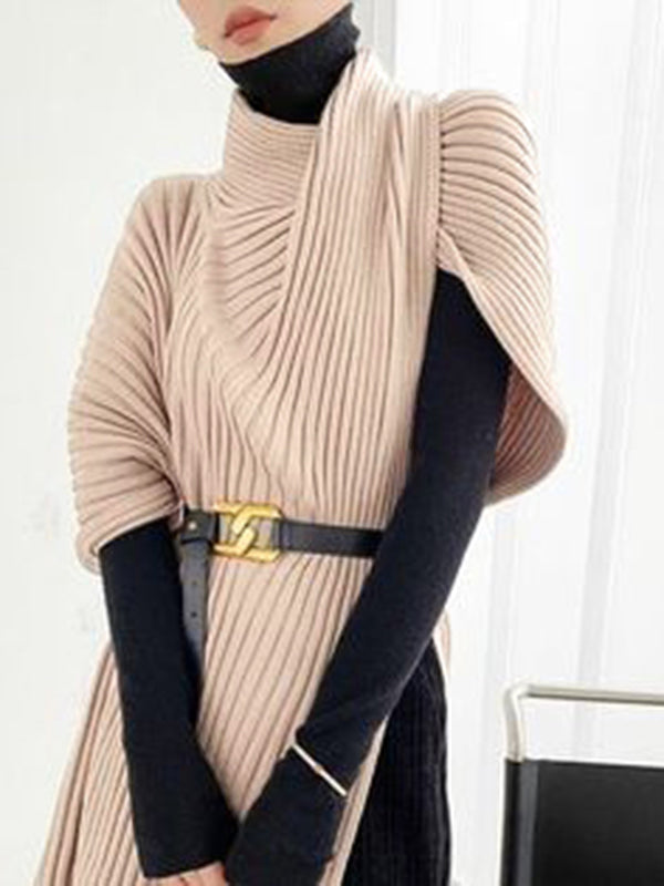 Sweater femme col montant asymétrique coupe ample couleur unie