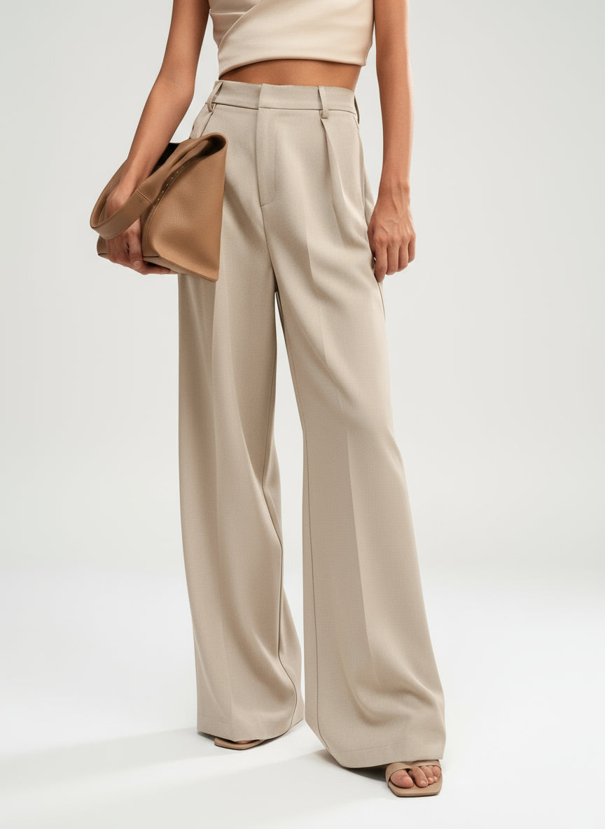 Pantalon Taille Haute Jambes Larges Taillé