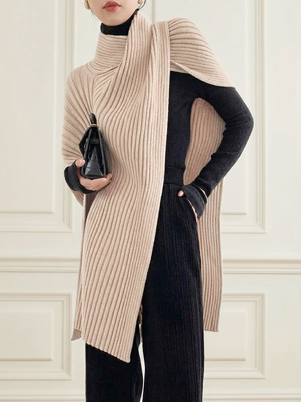 Sweater femme col montant asymétrique coupe ample couleur unie