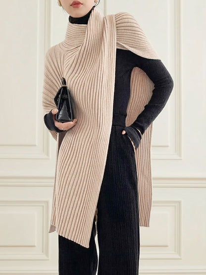 Sweater femme col montant asymétrique coupe ample couleur unie