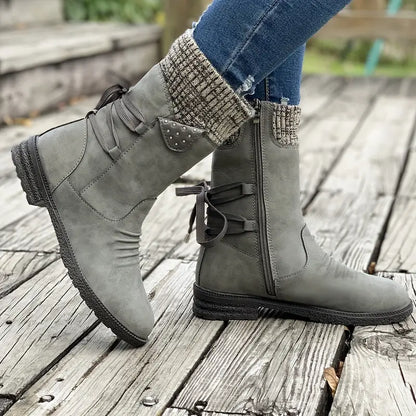 Bottines femme fourrées imperméables antidérapantes pour l'hiver, semelle caoutchouc