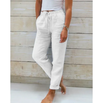 Pantalon d'été pour femme | Aspect lin, taille élastiquée | Pantalon de détente confortable