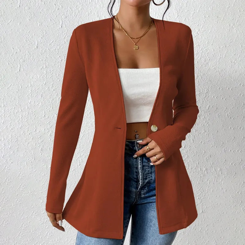 Blazer tailleur femme bouton simple coupe structurée col ouvert