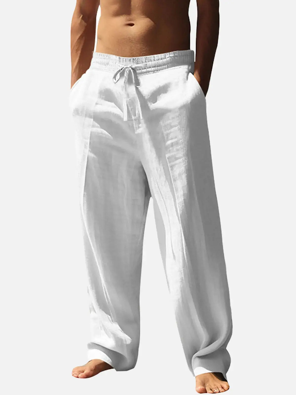 Pantalon Homme Lin – Coupe Décontractée Taille Élastique