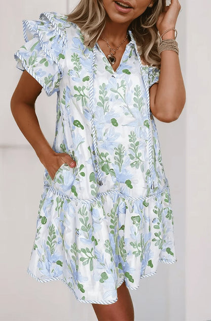 Robe Mini pour Femme | Florale, Manches Courtes, Encolure en V