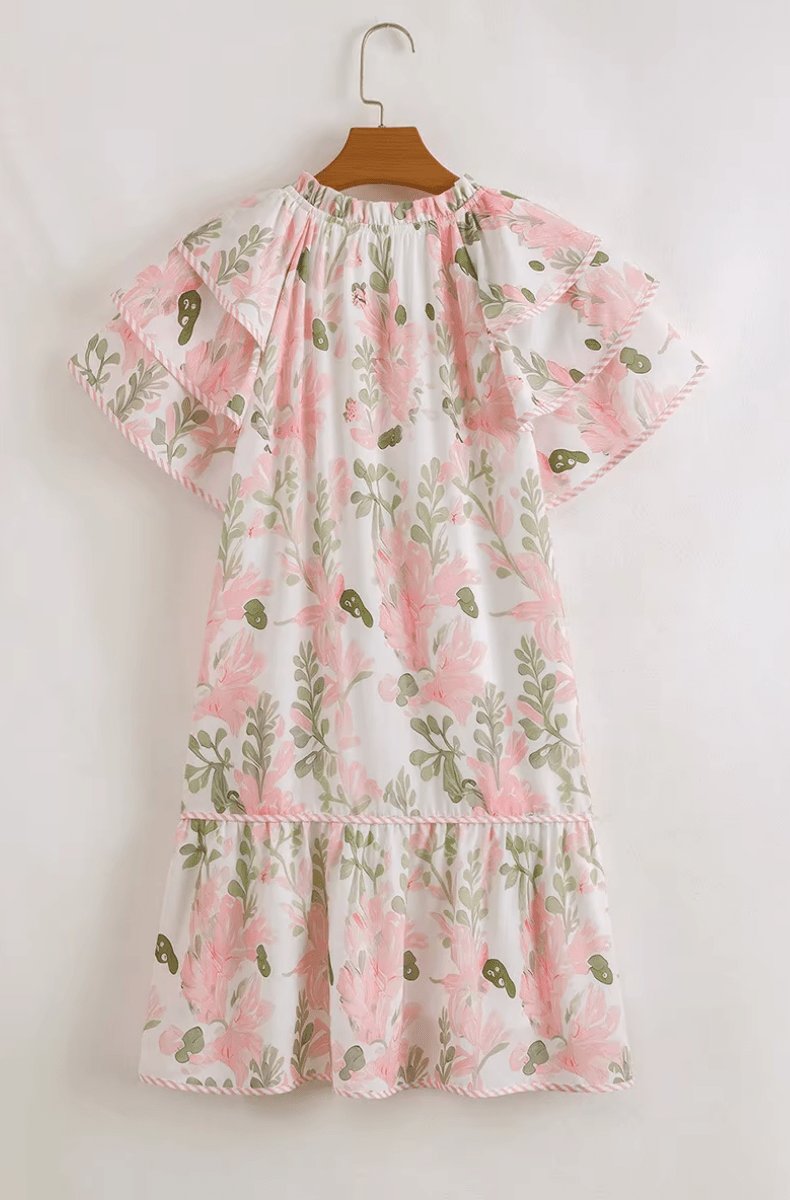 Robe Mini pour Femme | Florale, Manches Courtes, Encolure en V