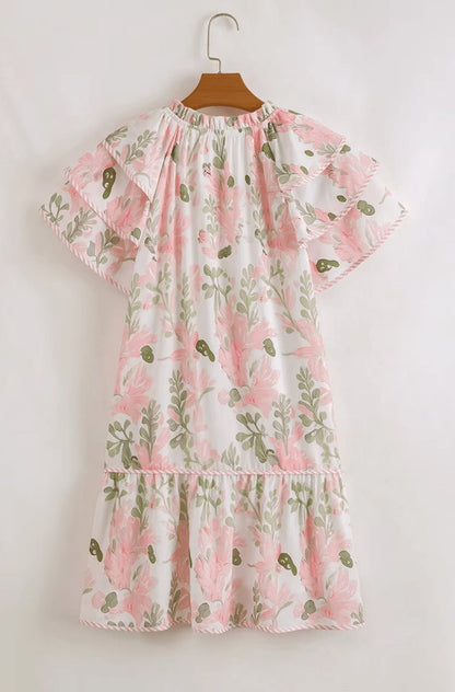 Robe Mini pour Femme | Florale, Manches Courtes, Encolure en V